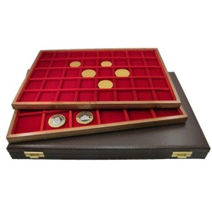 ABAFIL - Astuccio MINIDIPLOMAT con 2 ripiani Standard in velluto rosso Linea Legno a scelta - Cuoio antico