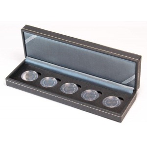 LINDNER - Astuccio NERA CASSETTA S BLACK SAMT a 5 caselle rotonde da 33,5 mm - Nero
