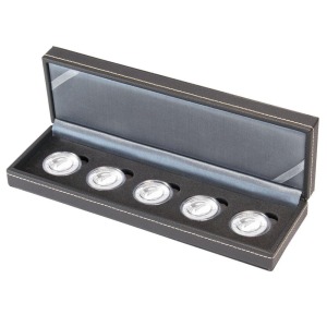 LINDNER - Astuccio NERA CASSETTA S BLACK SAMT a 5 caselle rotonde da 41 mm - Nero