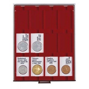 LINDNER - BOX FUMÉ a 12 caselle rettangolari da 50x75 mm - Bordeaux