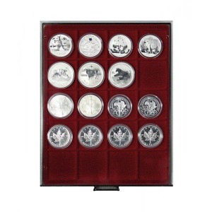 LINDNER - BOX FUMÉ a 20 caselle quadrate da 51 mm profonde - Bordeaux