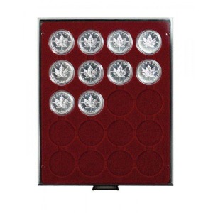 LINDNER - BOX FUMÉ a 20 caselle rotonde da 46 mm - Bordeaux