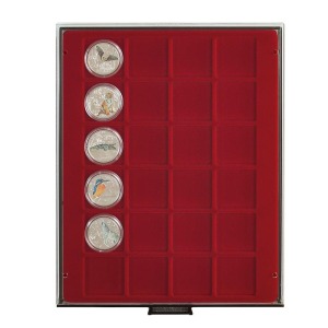 LINDNER - BOX FUMÉ a 24 caselle quadrate da 42 mm - Bordeaux