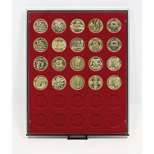 LINDNER - BOX FUMÉ a 30 caselle rotonde da 34 mm - Bordeaux