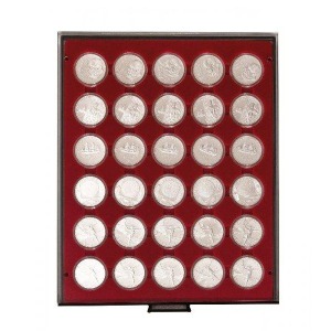 LINDNER - BOX FUMÉ a 30 caselle rotonde da 39 mm - Bordeaux
