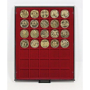 LINDNER - BOX FUMÉ a 35 caselle quadrate da 36 mm - Bordeaux