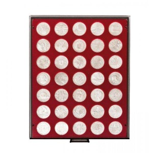 LINDNER - BOX FUMÉ a 35 caselle rotonde da 32,5 mm - Bordeaux