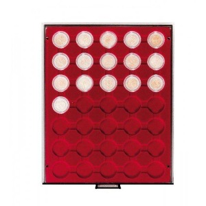 LINDNER - BOX FUMÉ a 35 caselle rotonde da 32 mm - Bordeaux
