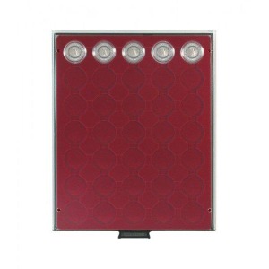 LINDNER - BOX FUMÉ a 35 caselle rotonde da 34 mm - Bordeaux