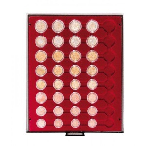 LINDNER - BOX FUMÉ a 40 caselle rotonde per 5 serie Euro - Bordeaux