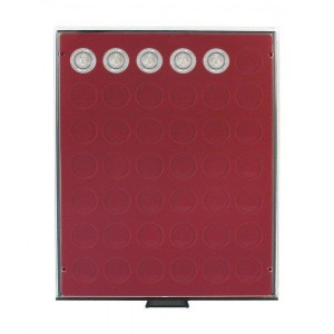 LINDNER - BOX FUMÉ a 42 caselle rotonde da 27,5 mm - Bordeaux