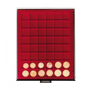 LINDNER - BOX FUMÉ a 48 caselle quadrate da 30 mm - Bordeaux
