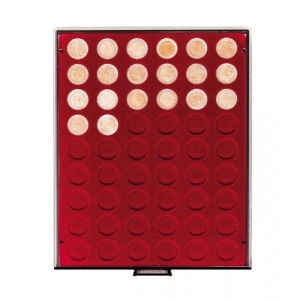 LINDNER - BOX FUMÉ a 54 caselle rotonde da 25,75 mm - Bordeaux