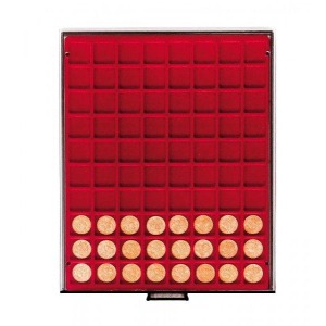 LINDNER - BOX FUMÉ a 80 caselle quadrate da 24 mm - Bordeaux