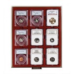 LINDNER - BOX FUMÉ a 9 caselle rettangolari da 63x85 mm - Bordeaux