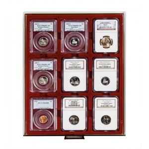 LINDNER - BOX FUMÉ a 9 caselle rettangolari da 63x85 mm - Bordeaux