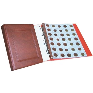 MASTER PHIL - Cartella a 4 anelli MONETE UNI con 5 inserti a taschine UNI, senza custodia - Avana