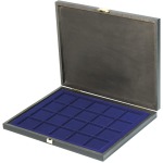 LINDNER - Cofanetto CARUS-1 con interno blu a 20 caselle quadrate da 47 mm - Noce scuro