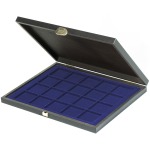 LINDNER - Cofanetto CARUS-1 con interno blu a 20 caselle quadrate da 47 mm - Noce scuro