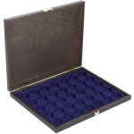 LINDNER - Cofanetto CARUS-1 con interno blu a 35 caselle rotonde da 32 mm - Noce scuro