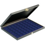 LINDNER - Cofanetto CARUS-1 con interno blu a 48 caselle quadrate da 30 mm - Noce scuro