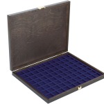 LINDNER - Cofanetto CARUS-1 con interno blu a 80 caselle quadrate da 24 mm - Noce scuro