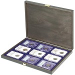 LINDNER - Cofanetto CARUS-1 con interno blu a 9 caselle rettangolari da 63x85 mm per Slabs - Noce scuro
