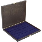 LINDNER - Cofanetto CARUS-1 con interno blu a caselle rotonde per 6 serie Euro - Noce scuro