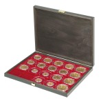 LINDNER - Cofanetto CARUS-1 con interno bordeaux a 20 caselle quadrate da 50 mm con tacca - Noce scuro