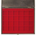 LINDNER - Cofanetto CARUS-1 con interno bordeaux a 24 caselle quadrate da 42 mm - Noce scuro