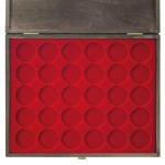 LINDNER - Cofanetto CARUS-1 con interno bordeaux a 30 caselle rotonde da 37,5 mm - Noce scuro