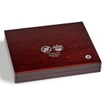 LEUCHTTURM - Cofanetto VOLTERRA in legno con 2 ripiani a caselle rotonde da 35 mm per 5 Marchi commemorativi in capsula - Mogano