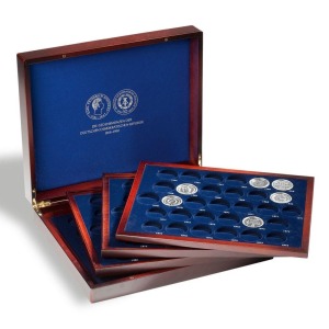 LEUCHTTURM - Cofanetto VOLTERRA in legno con 4 ripiani a 123 caselle rotonde per monete commemorative da 5, 10 e 20 Marchi in capsula - Mogano