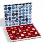 LEUCHTTURM - Cofanetto per CAPSULE CHAMPAGNE con 1 ripiano in floccato rosso a 48 caselle quadrate da 30 mm