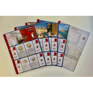 ABAFIL - Cartella a 4 anelli ALBUM 2 € REPUBBLICA DI MALTA con custodia e fogli dal 2009 al 2019