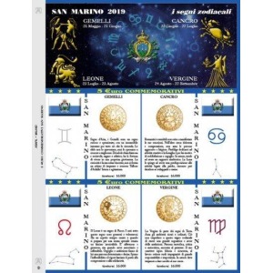 ABAFIL - Foglio 5 € San Marino 2019 serie Zodiaco: Gemelli, Cancro, Leone e Vergine
