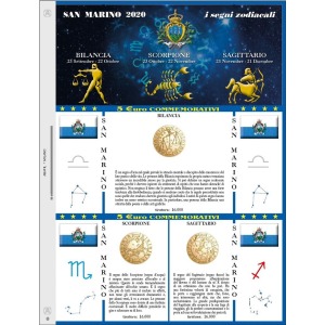 ABAFIL - Foglio 5 € San Marino 2020 serie Zodiaco: Bilancia, Scorpione e Sagittario