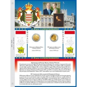 ABAFIL - Foglio ALBUM 2 € PRINCIPATO DI MONACO commemorativi sfusi 2011 e 2012