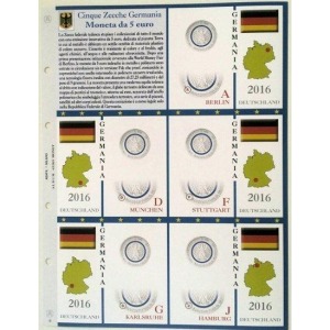 ABAFIL - Foglio ALBUM 5 € GERMANIA METALLO E POLIMERO 2016 Pianeta Terra 5 Zecche