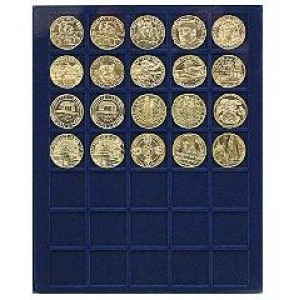 LINDNER - Cofanetto CARUS-1 con interno blu a 35 caselle quadrate da 36 mm - Noce scuro