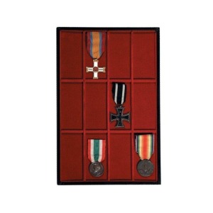 ABAFIL - Ripiano DEMIL LINEA CLASSICA Standard in velluto rosso a 12 caselle per Decorazioni Militari con nastrino alto 13 mm